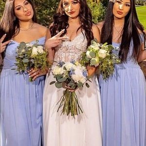 Bridesmaid dresses 2 beautiful long flowy light blue and only worn once.